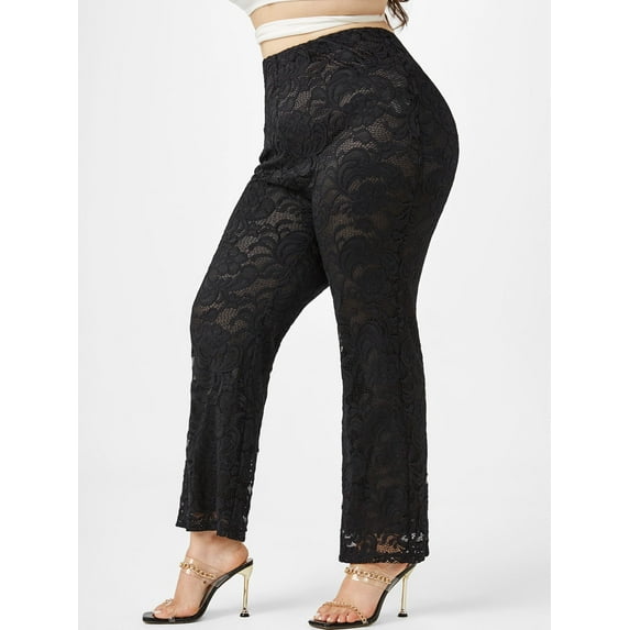 Rosegal Women's Plus Size & Curve High Rise Lace Pants
