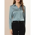 thumbnail image 6 of MODA NOVA Juniors Elegant V Neck Point Collar Long Sleeve Smooth Satin Blouse, 6 of 7