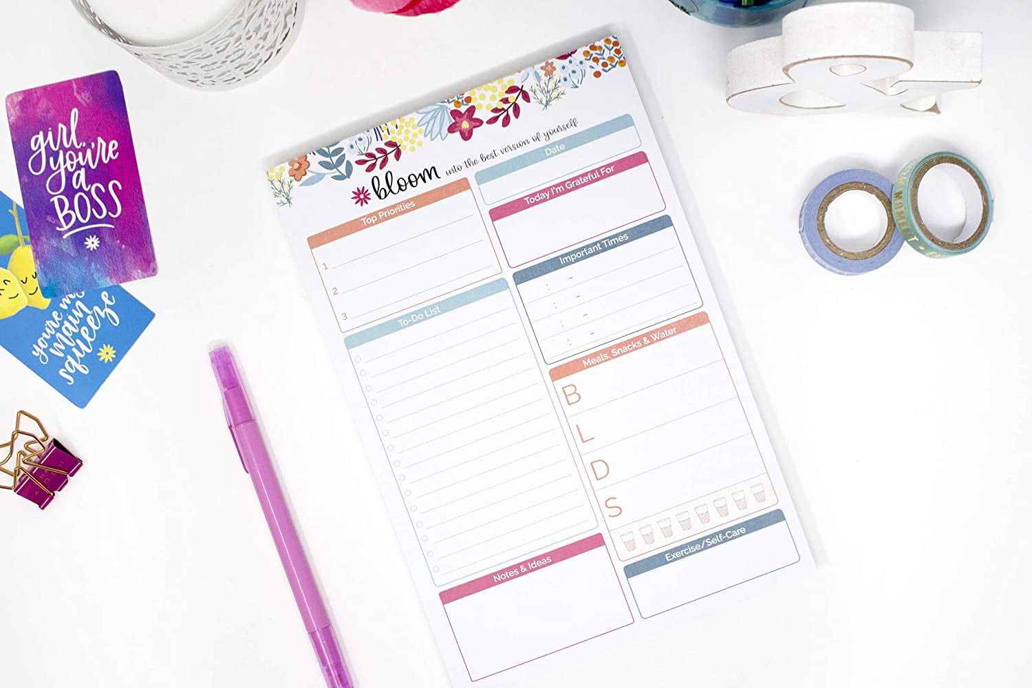 bloom Daily Planners Daily Planning System Tear Off to-Do Pad 6 x 9  Floral Dots