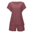 thumbnail image 5 of Short Sets for Women Short Ruffle Sleeve V Neck T Shirt and Shorts 2 Piece Matching Set Womens Lounge Set Summer Outfits, 5 of 8