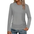 thumbnail image 3 of Levmjia Women's Long Sleeve Crew Neck Shirts Pleated Hem Basic Casual Ruched Warm Slim Fit Tops Long Sleeve Comfy Daily Gray,XXL, 3 of 10