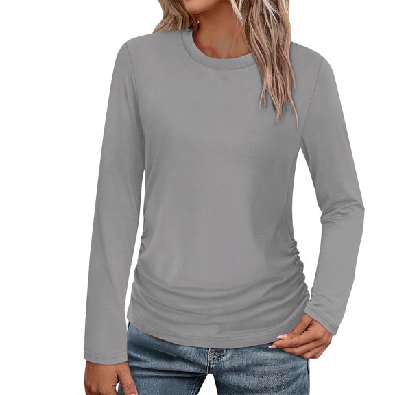 Long Sleeve Shirts for Women Ruched Fall Tops Crew Neck T Shirts Fashion Clothing 2025