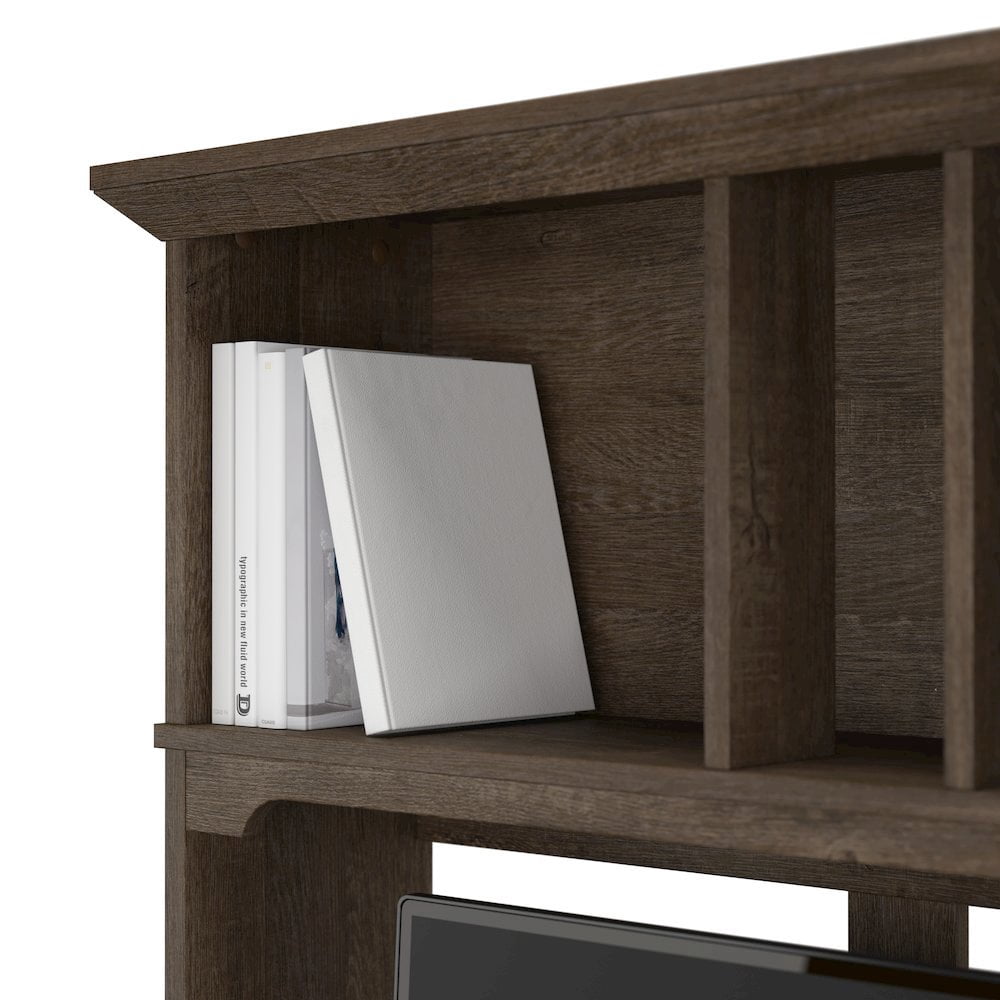 Bush Furniture Salinas Farmhouse 60 in L Shape Desk with Hutch, Box Drawer and Storage Cabinet in Ash Brown (Ships in 2 boxes)