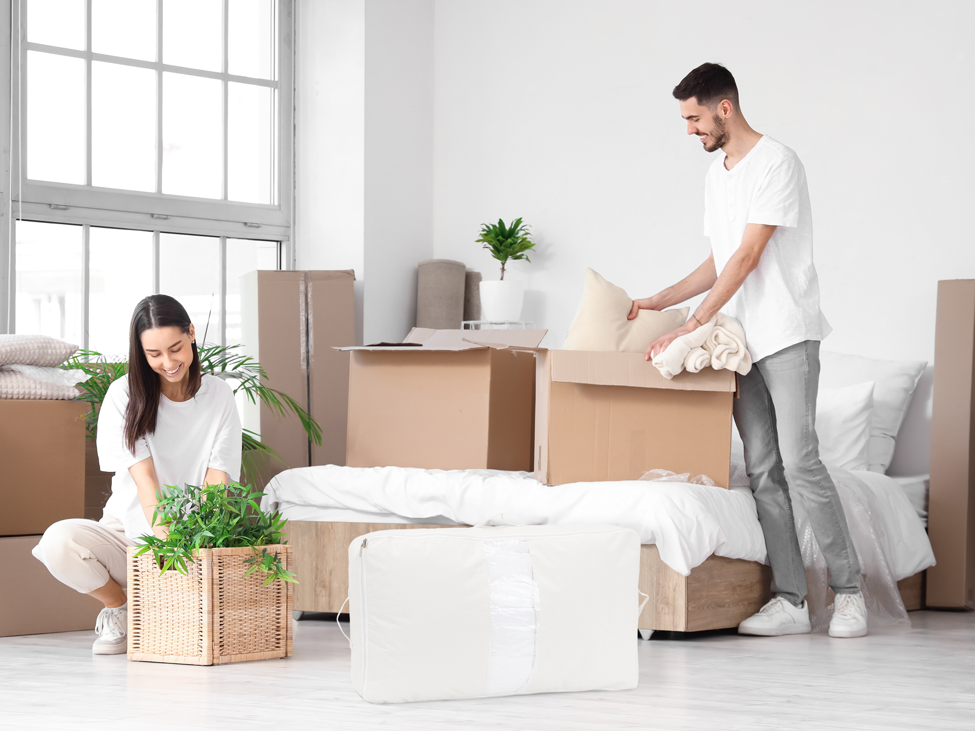 Unique Bargains 1 Pack Clothes Storage Bags Moving Bags White 31*19*6in