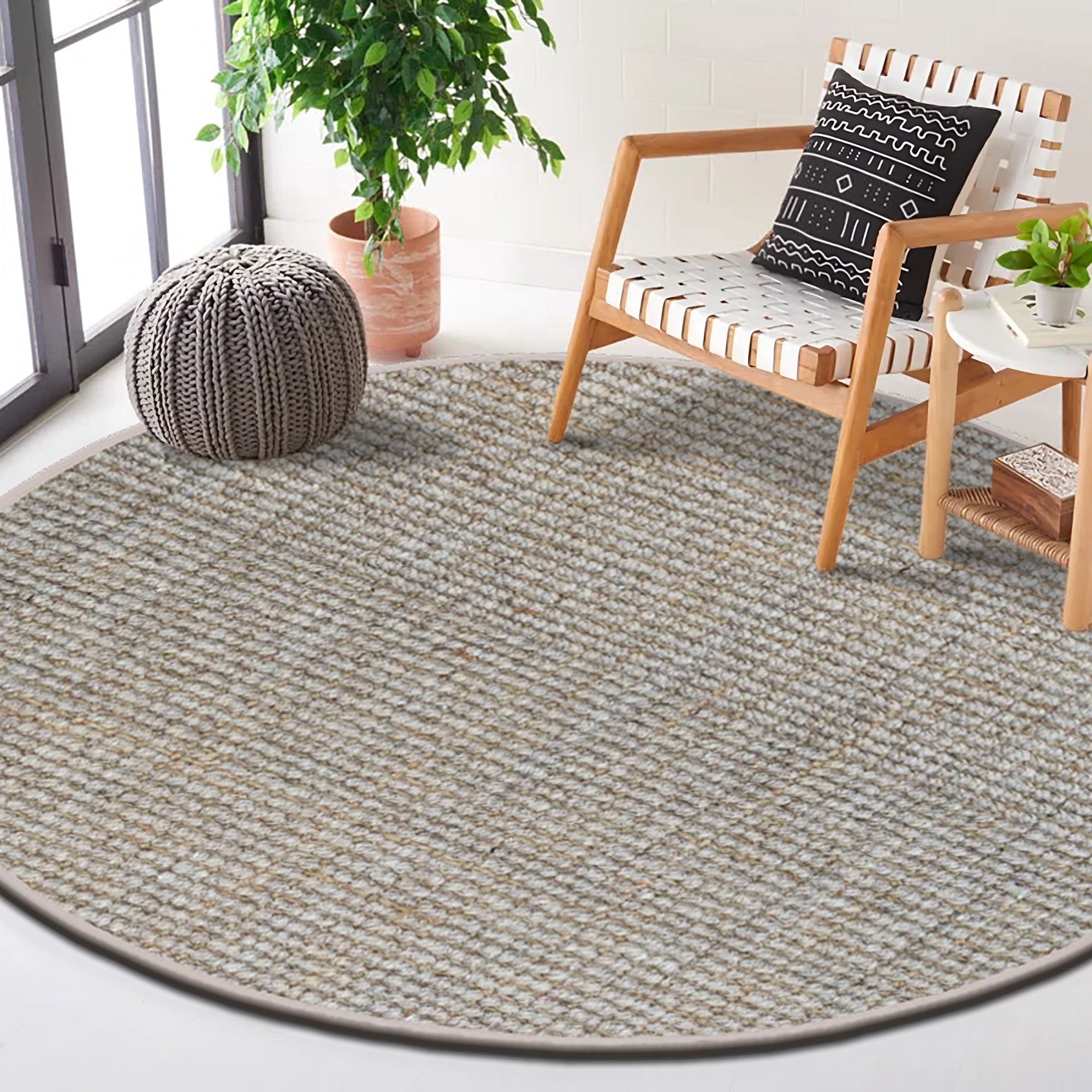 Delara Premium Handwoven Wool and Jute Area Rug, 6' Round, Natural Boucle, 0.25" Thick, Soft & Durable for Living Room, Bedroom, Entryway