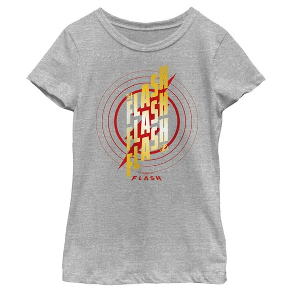 Girl's The Flash Triple Gold Logo  Graphic Tee Athletic Heather Large