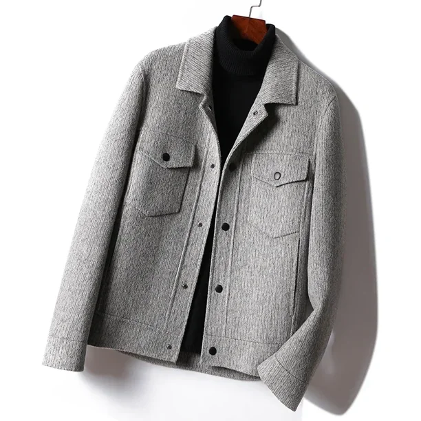 Abrigo de lana de doble cara para hombre, abrigo corto de estilo coreano con solapa para otoño e invierno, abrigo de lana hecho a mano, chaqueta de lana para hombre, abrigo cálido