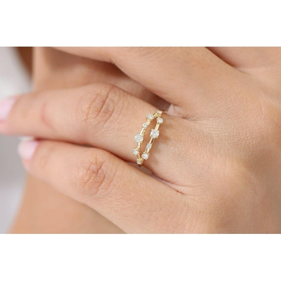 Stackable Moissanite Diamond Engagement Ring Wedding Band 10k Gold