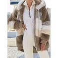 thumbnail image 4 of Womens Winter Fuzzy Fleece Jacket Hooded Color Block Patchwork Coats Outerwear with Pockets Khaki S, 4 of 7