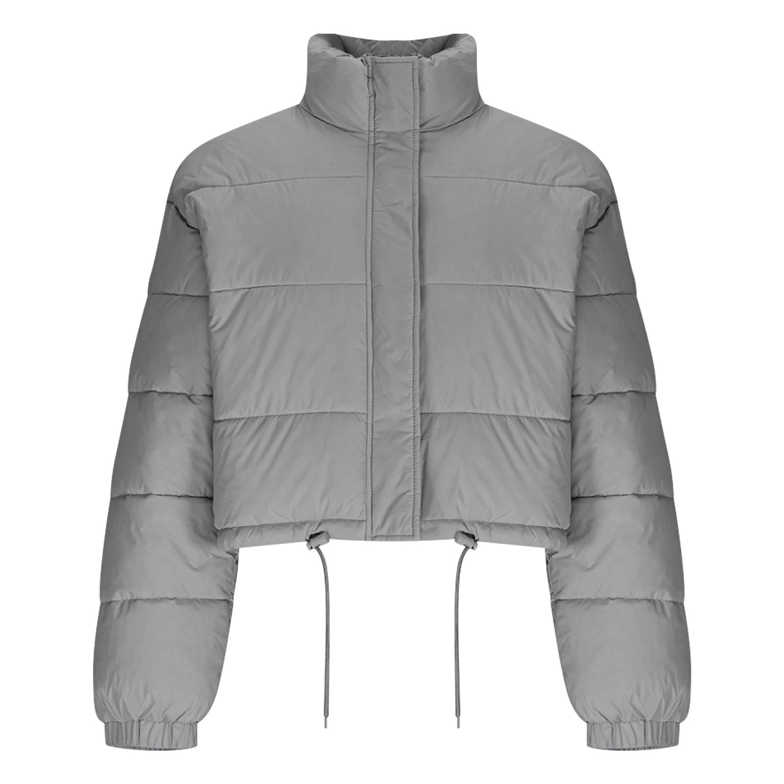 hoksml Women's Cropped Puffer Jacket with Drawstring Hem, Stand