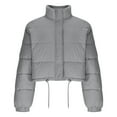 thumbnail image 4 of QUNYINEY Womens Puffer Jackets Trendy Zip Up Cropped Silver Outerwear Warm Stand Collar Long Sleeve Loose Fit Women Coat, 4 of 5