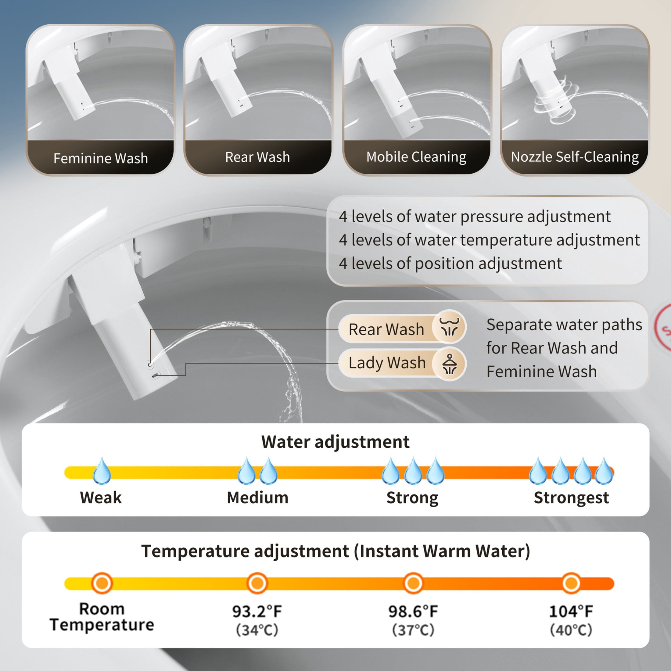 Noble House Tankless Smart Toilet with Bidet, Automatic Sensor One-Piece Bidet Toilet with Foot Sensor & Side Know, White