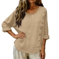 thumbnail image 3 of Paiwinds Women's Solid Color Linen Button Down Top Casual Long Sleeve Shirt with Side Pockets and Scoop Neck Lightweight Loose Blouse for Summer, 3 of 9