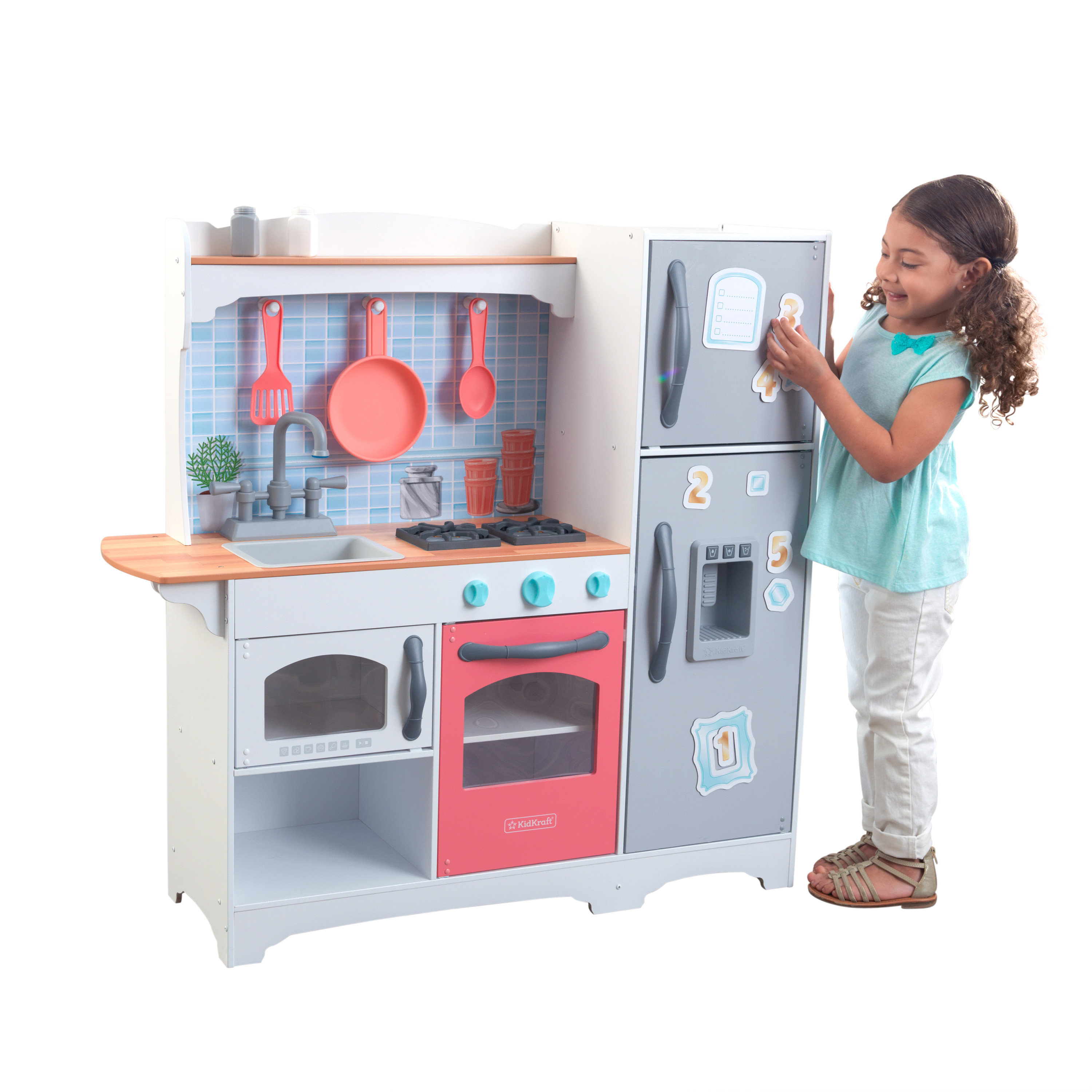 KidKraft Mosaic Magnetic Play Kitchen for Kids, Gray and Pink - image 4 of 12