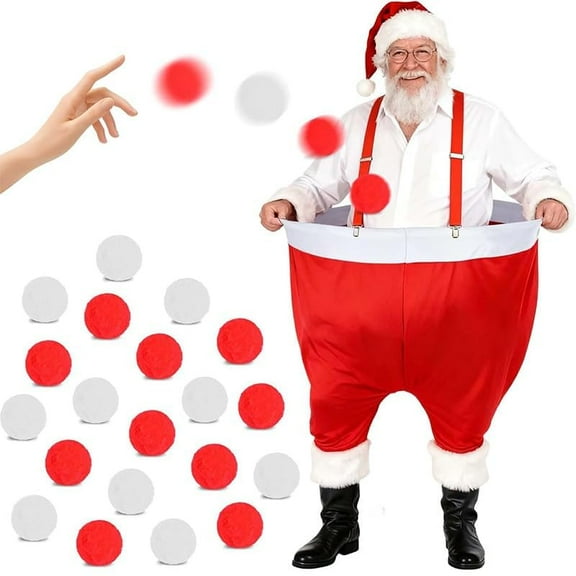 Santa Belly Pants Toss Game Set with 20 Balls, Christmas Party Game for Adults, Indoor/Outdoor Holiday Family Fun