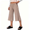 thumbnail image 4 of Utoimkio Women's Fold Over High Waist Capri Flare Pants Soft Stretch Cropped Wide Leg Trousers for Yoga Casual Daily Walking, 4 of 7