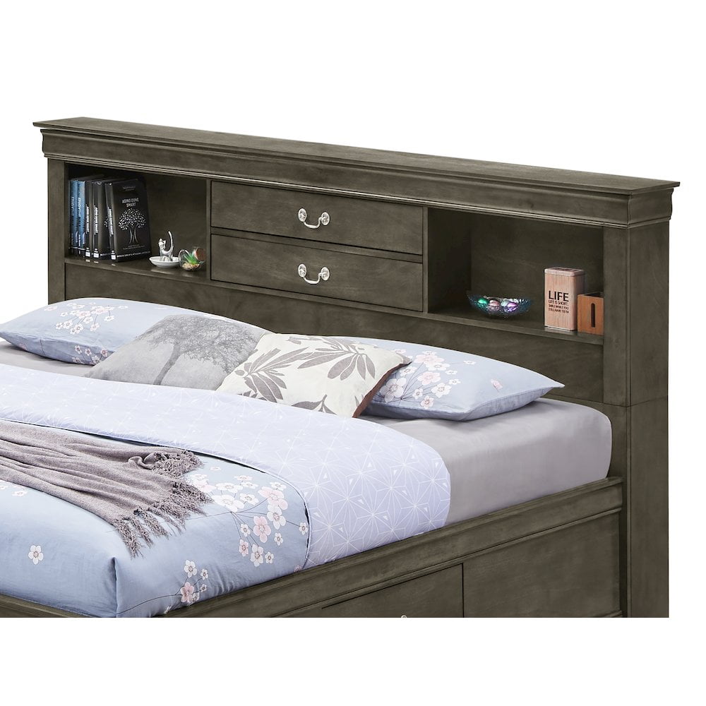 Glory Furniture Louis Phillipe Full Storage Bed in Gray Color