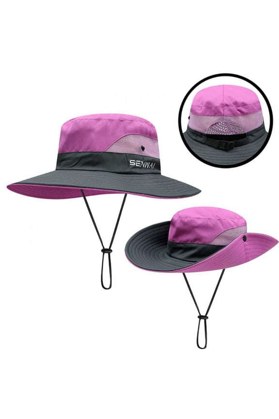 Bucket Hat Wide Brim Quick Drying Breathable Packable Foldable Sunshade Sun Ponytail Cap With Chin Strap