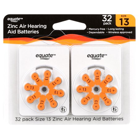 Equate Zinc Air Hearing Aid Batteries, Size 13, 32 Count