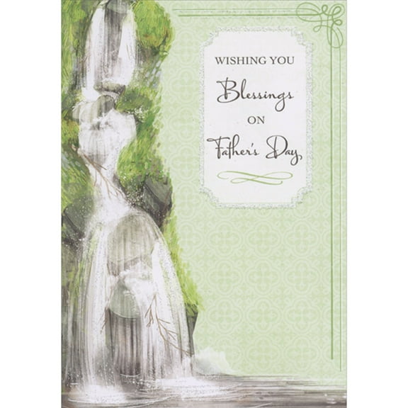 Designer Greetings Wishing You Blessings: Sparkling Waterfalls on Light Green Background Religious Father's Day Card