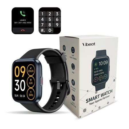 Vibeat Smart Watch for Men Women, Bluetooth Call Receive Dial, IP68 Waterproof Fitness Watch for IOS Android, Outdoor Sports Fitness Tracker, Black