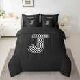 thumbnail image 2 of Feelyou Checkered Monogrammed J Bedding Comforter Set 7-Piece, Cartoon Buffalo Geometric King Bedding Sets, Teens Boys Girls Kids Reversible Bed Sheets, Luxury Bedroom Decor, 2 of 7