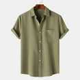 thumbnail image 2 of Penkiiy Mens Waffle Shirts Short Sleeve Button Down Summer Casual Beach Hawaiian Tops Shirts 2XL Army Green, 2 of 9