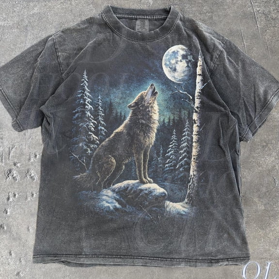 Vintage Wolf Graphic T-Shirt, Full Moon Wilderness Tee, Vintage Wildlife Nature Top, Rustic Outdoor Gift DARK HEATHER Unisex S-5XL Hot Trending Shirt, Vintage Birthday Gift