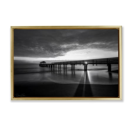 Stupell Industries Sun Shining Through Dock Landscape Photography Gold Floater Framed Canvas Art Print Wall Art 25 x 17