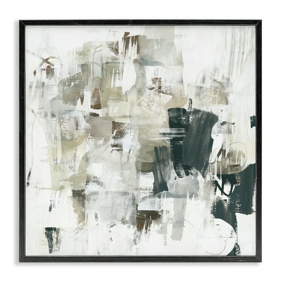 Stupell Industries Abstract Monochrome Paint Abstract Painting Black Framed Art Print Wall Art, 12 x 12