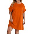 thumbnail image 2 of Taylonsss Fashion Plus Size Women Loose Round-Neck Summer Short Sleeve Cotton And Linen Dress, 2 of 9