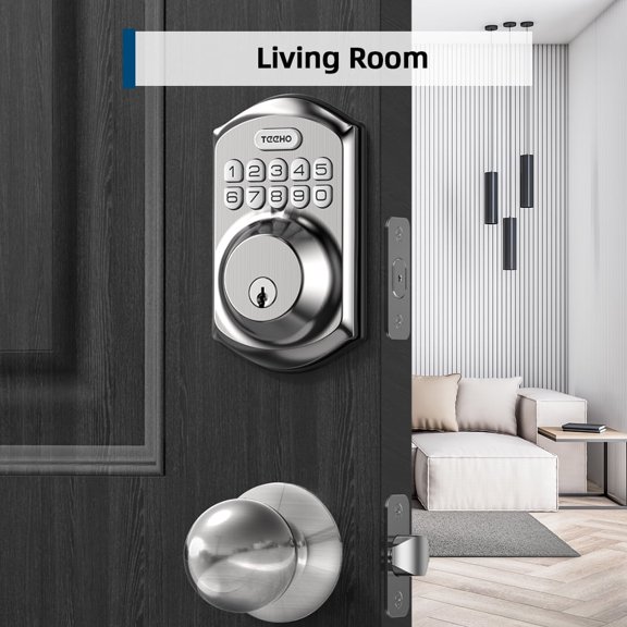 TEEHO Keyless Entry Door with Door Knobs, Electronic Deadbolt Lock, Easy Installation for Front Door, Satin Nickel