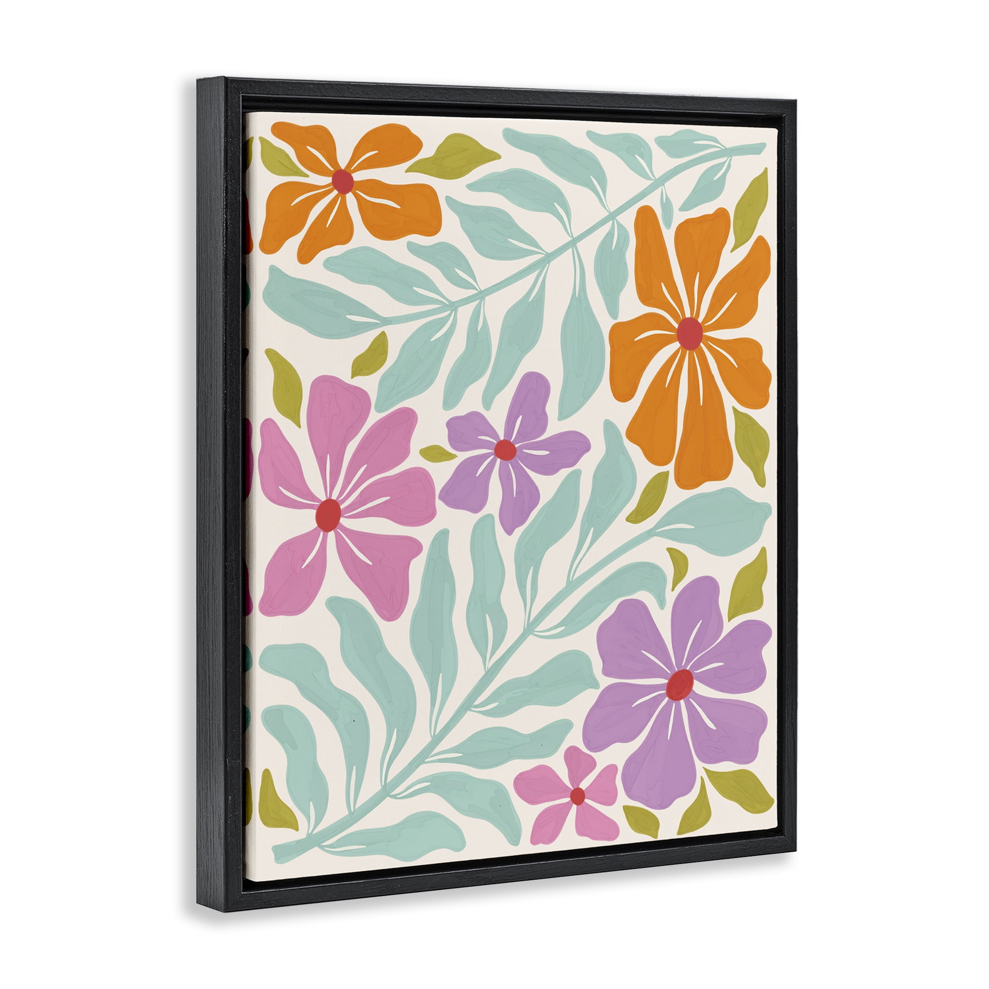 Stupell Industries Floral Energy Pattern Plants & Flowers Painting Black Floater Framed Canvas Art Print Wall Art, 17 x 21