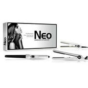 The Neo Choice 3 pcs Trio Complete Full Set W/ 1.25 Inch Hair Straightener, 18-25mm Curling Iron and Mini Flat Iron (White Pearl)