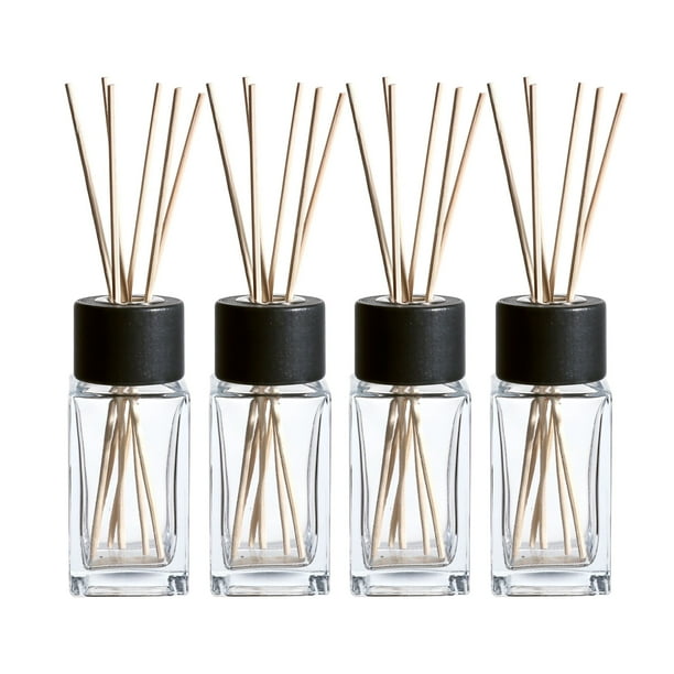 Clear Glass Diffuser Bottles with Natural Reed Sticks and Black Wood
