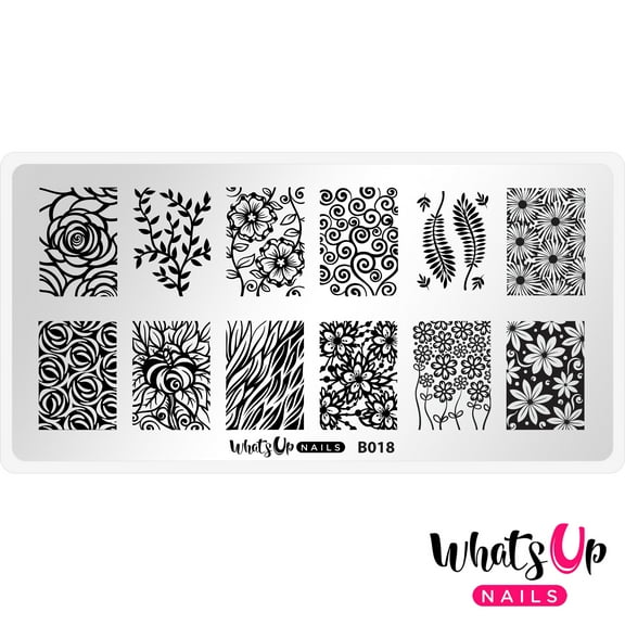Whats Up Nails B018 Fields of Flowers Metal Stamping Plate for Floral Nail Art Design