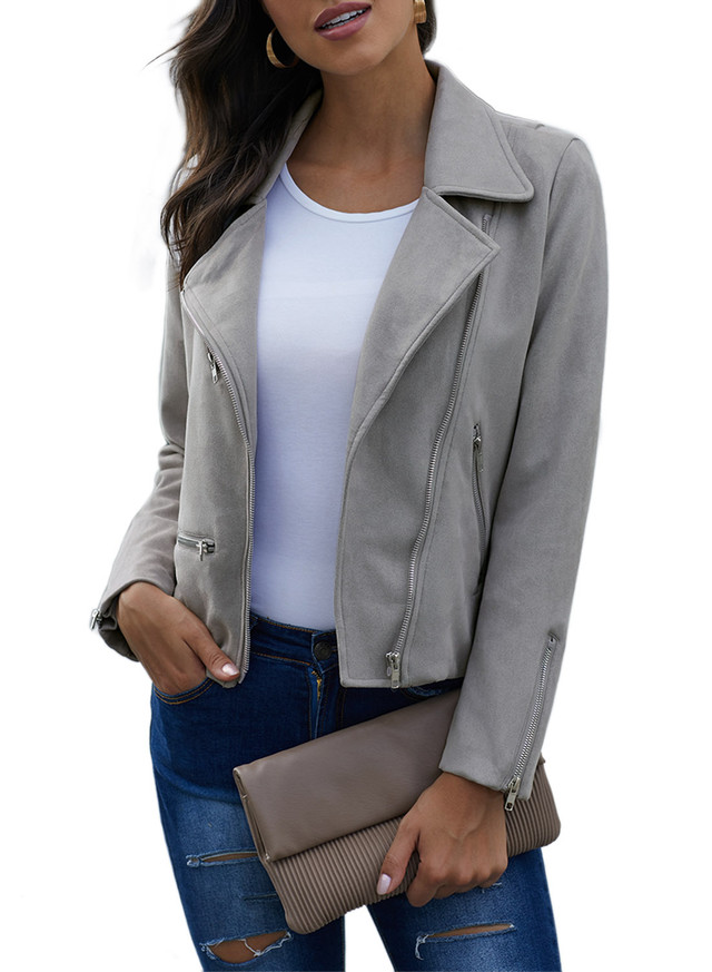 Dokotoo Women's Silver Textured Short Moto Jacket Faux Leather Zip-up Slim  Biker Coat with Pockets Size Small US 4-6