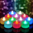 thumbnail image 1 of Paquete de 24 velas LED de té que cambian de color, velas de té sin llama a pilas con colores del arcoíris para bodas y fiestas, base blanca sin parpadeo., 1 of 5