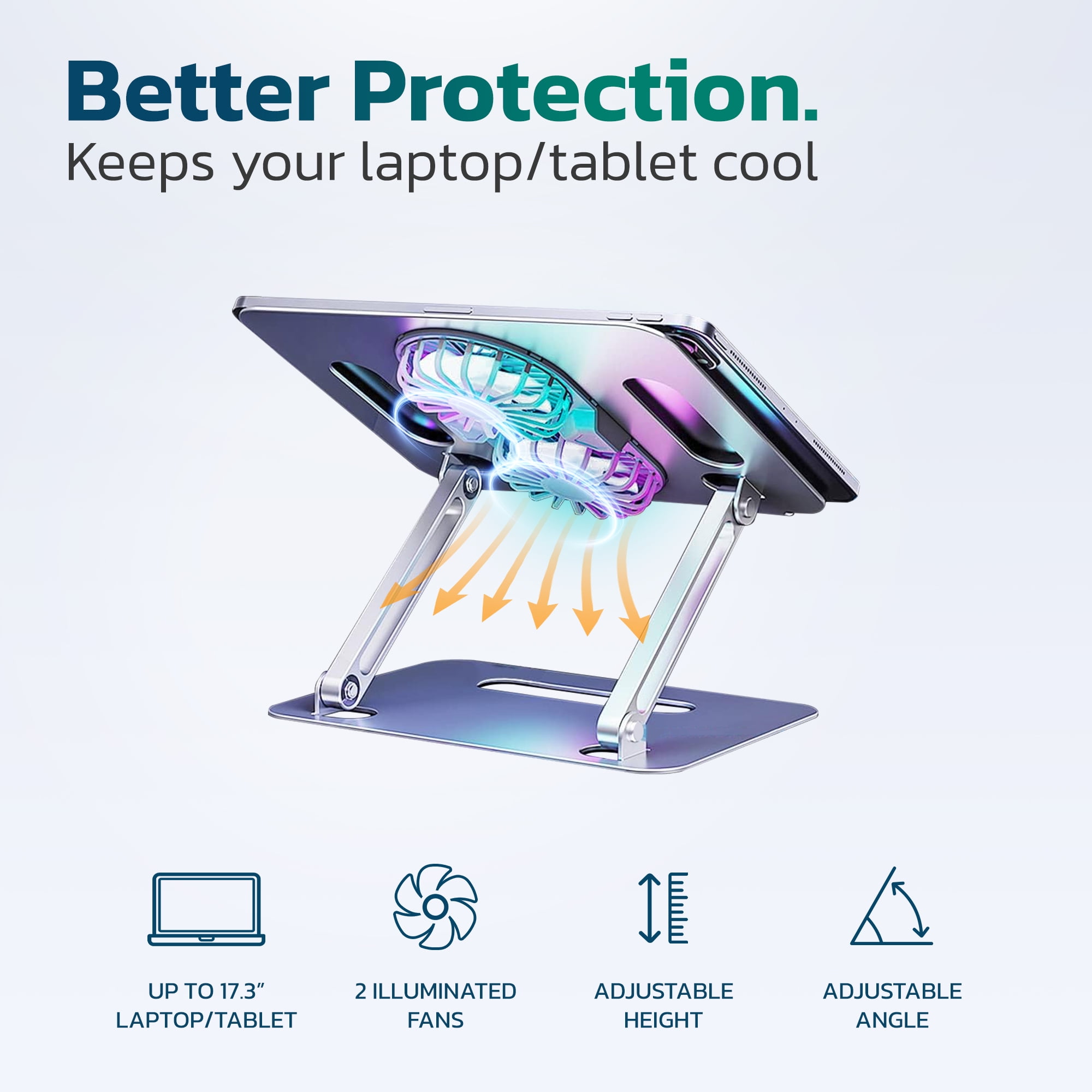 Purely C50 Laptop Stand, Laptop Cooling Pad with Fans, Angle & Height Adjustable Stand, Aluminum Alloy Laptop Holder for Desk, Compatible with MacBook Pro, Dell XPS and 17" Laptops - Silver