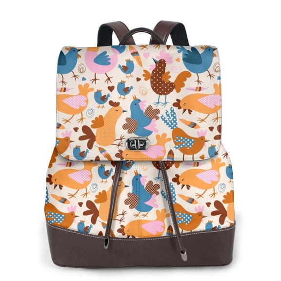 Horeoi Cute Chickens for Womens Leather Backpack for School Travel Work or Casual Use with Zipper Pockets and Spacious Interior