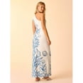 thumbnail image 2 of Blue And White Womens Boho Tropical Seahorse Coral Shell Print One-Shoulder Ruched Maxi Vacation Dress, 2 of 7