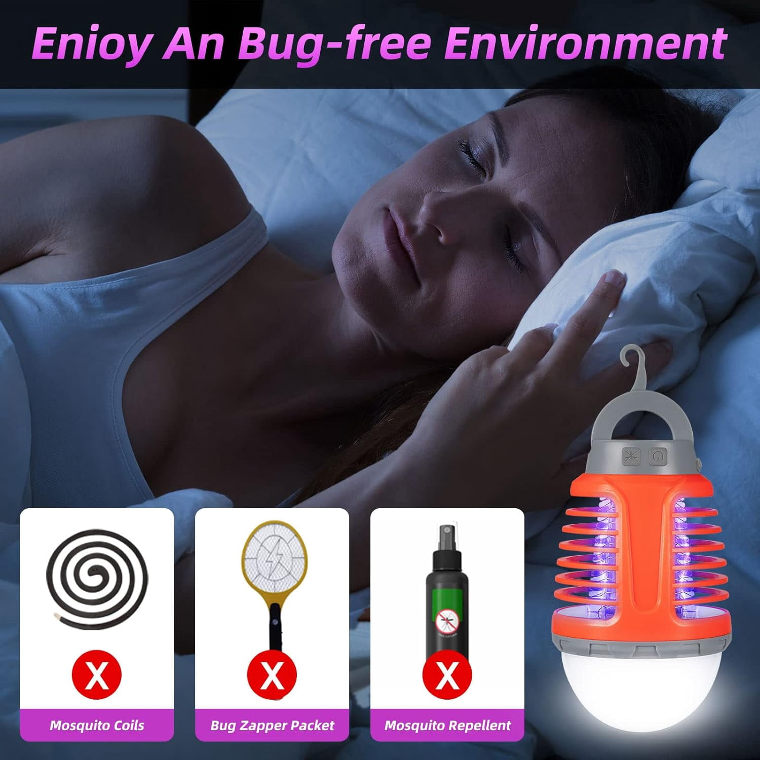 G·PEH light bulb Bug Zapper, 2 Pack 2 IN 1 Rechargeable Mosquito Killer LED Flashlight For Home & Camping Orange