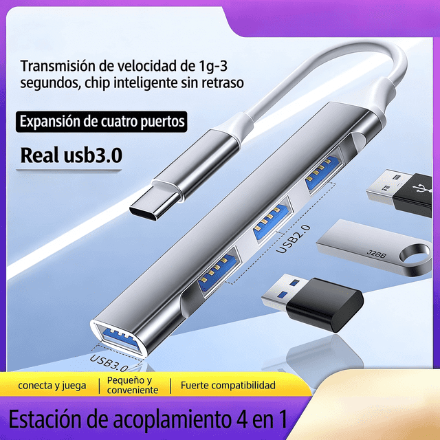 Amorosa Estación de Acoplamiento USB Type C 4 en 1, 5 Gbps, Aluminio, Puerto Múltiple y Carga