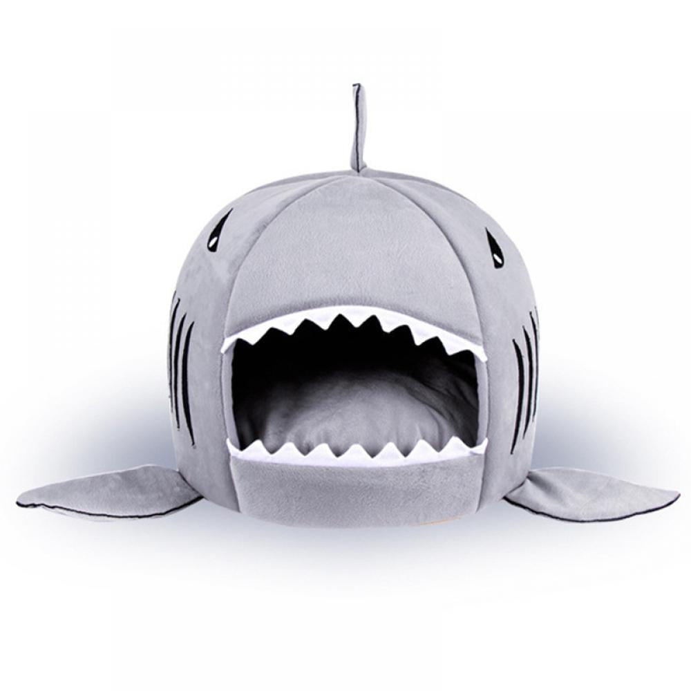 Cat Bed Cave, Grey Shark Pet House with Removable Bed Cushion Mat for ...