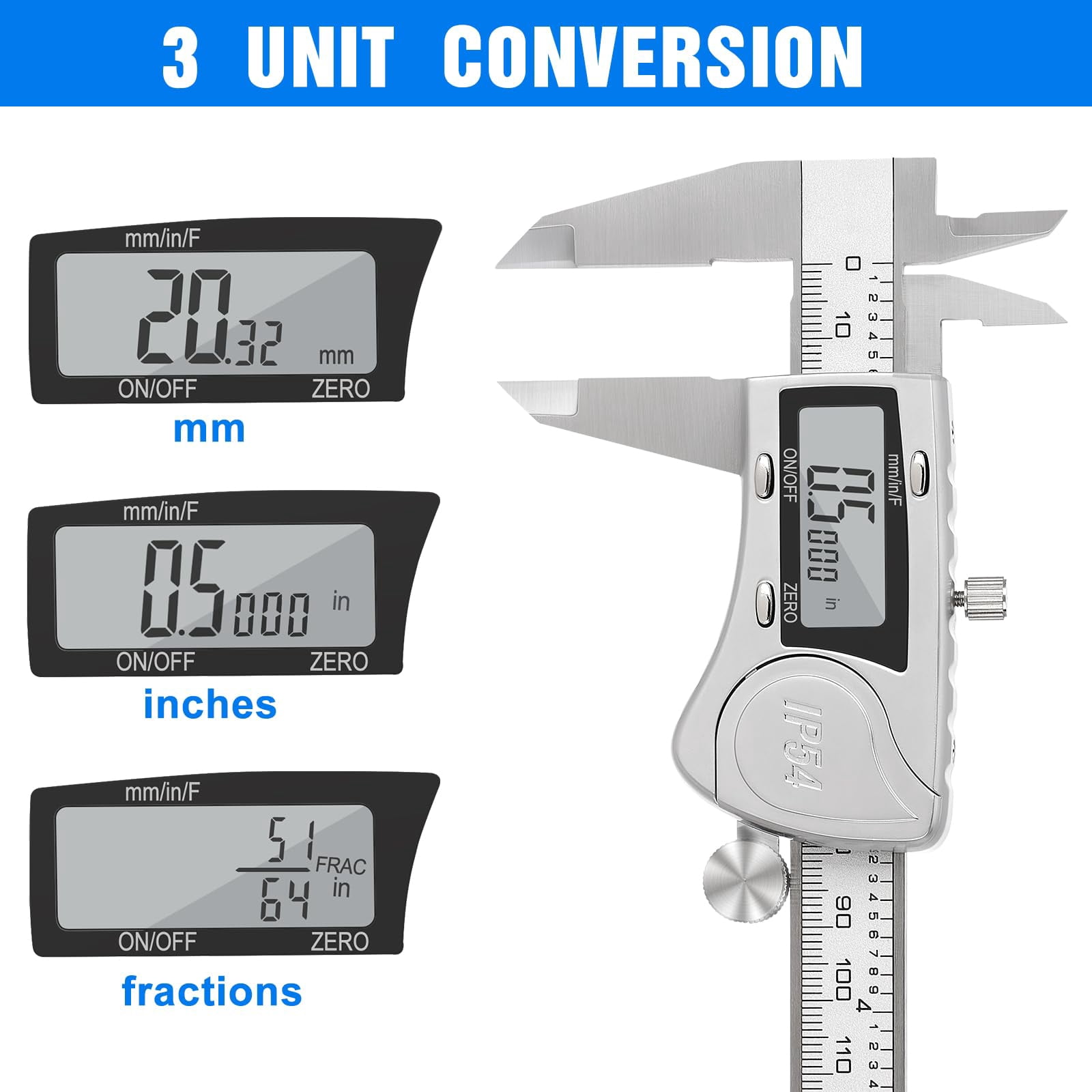 Digital Caliper, 0-6" Calipers Measuring Tool - Electronic Micrometer Caliper with Large LCD Screen, Auto-Off Feature, Inch and Millimeter Conversion