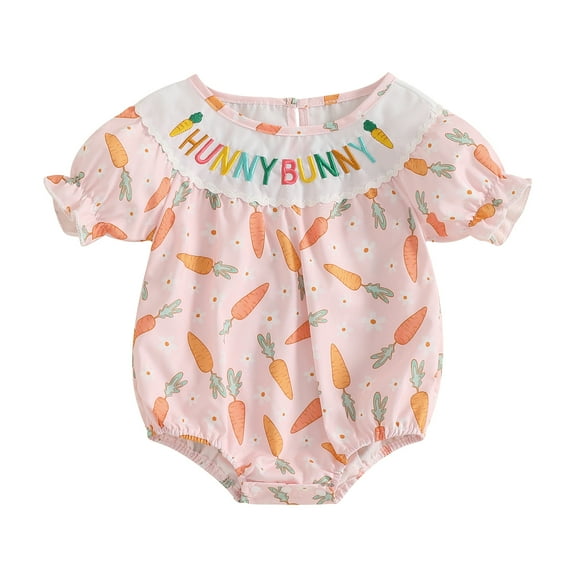 Okbabeha Newborn Baby Girl Easter Outfit Bunny Bubble Romper Embroidery Cute Smocked Bodysuit Clothes