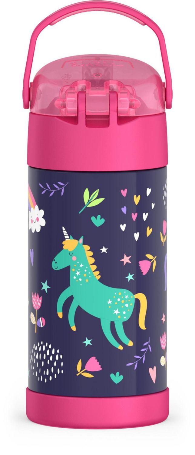 Thermos Kids Vacuum Insulated Funtainer Water Bottle with Flip Up Straw, 355ml, Unicorn
