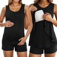 thumbnail image 6 of WUXIAN Women Nursing Pajamas Set Sleeveless Crew Neck Sleepwear Double Layer Postpartum Top And Shorts Set For Pregnancy Clothes, 6 of 6