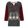 thumbnail image 4 of zaveiop Fall Season V Neck Shirt for Women Funny Christmas Gnome Thanksgiving Plaid Long Sleeve Graphic Tee Family Party Raglan Tops (Grey, L), 4 of 5
