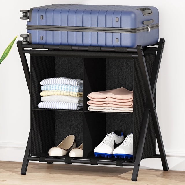 aboxoo Portaequipajes con almacenamiento, soportes plegables para maletas para habitación de invitados, soporta hasta 120 lb, soportes para maletas que ahorran espacio para habitación de invitados, do